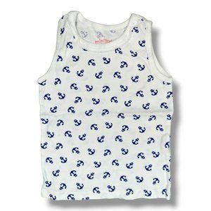 Mini Boden Girls White Nautical Tank Top Size 2-3y All Over Anchor Print